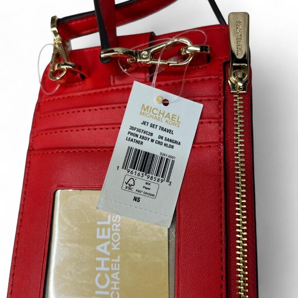 NWT Michael Kors Jet Set Travel Crossbody – Red Smartphone Bag - Picture 4 of 5